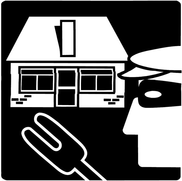 Burglar casing a house vinyl sticker. Customize on line. Insurance 055-0046